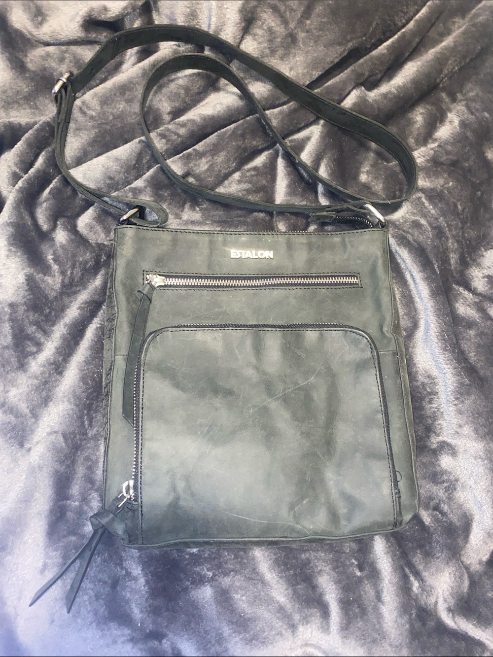 Estalon Black Leather Crossbody Bag for Women